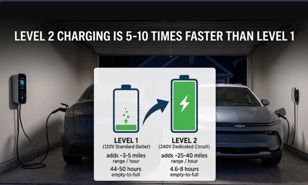 Level 1 vs Level 2 EV Charging Comparison Infographic